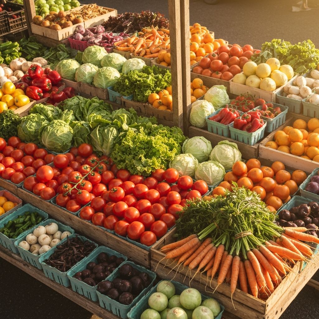 Marché avec légumes et fruits frais